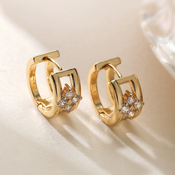 Wholesale Women's Retro Geometric Copper 18K Gold Plated Hollow Zircon Micropaved Earrings