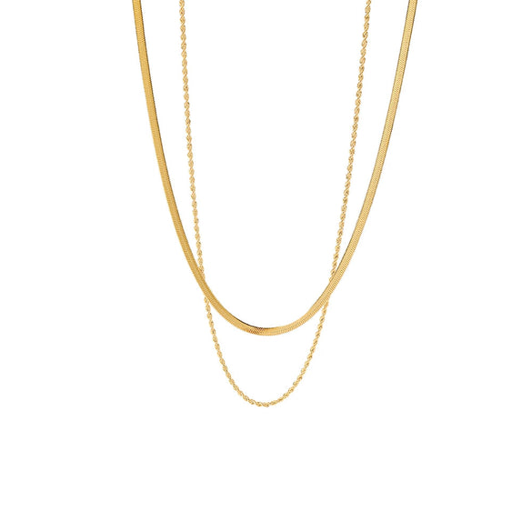 Wholesale Women's Retro Geometric Double Layer Flat Snake Chain Necklace In Titanium Steel And Stainless Steel With Electroplating