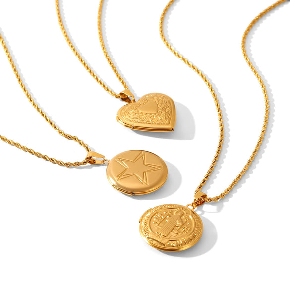 Wholesale Women's Retro Geometric Embossed Electroplated Stainless Steel Fliptop Pendant Twist Chain Necklace Luxury Niche Jewelry