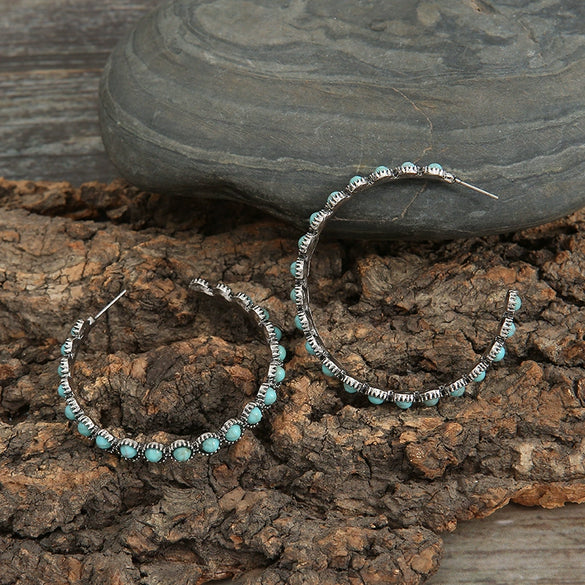 Wholesale Women's Retro Geometric Exaggerated Large Circle Alloy And Turquoise Inlaid Earrings