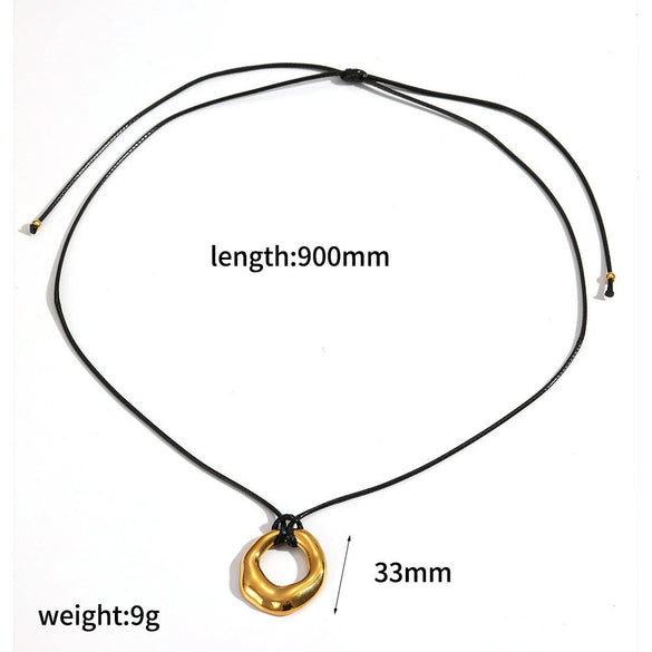 Wholesale Women's Retro Geometric Heartshaped Stainless Steel Wax Rope Chain Pvd Furnace Vacuum Real Gold Plated Pendant Necklace