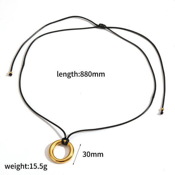 Wholesale Women's Retro Geometric Heartshaped Stainless Steel Wax Rope Chain Pvd Furnace Vacuum Real Gold Plated Pendant Necklace
