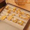 Wholesale Women's Retro Geometric Imitation Pearl Inlaid 316L Stainless Steel Goldplated Earrings