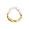 Wholesale Women's Retro Geometric Irregular Hollow Alloy Freshwater Pearl Ring With Electroplating Treatment