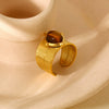 Wholesale Women's Retro Geometric 18K Gold Electroplated Stainless Steel Wide Opening Waterproof Ring