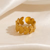 Wholesale Women's Retro Geometric Leaf Stainless Steel Ring With Real Gold Plating