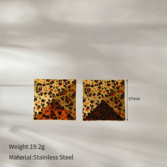 Wholesale Women's Retro Geometric Leopard Stainless Steel 18K Goldplated Earrings
