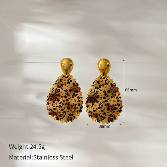 Wholesale Women's Retro Geometric Leopard Stainless Steel 18K Goldplated Earrings