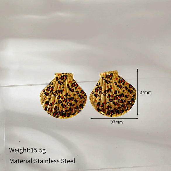 Wholesale Women's Retro Geometric Leopard Stainless Steel 18K Goldplated Earrings