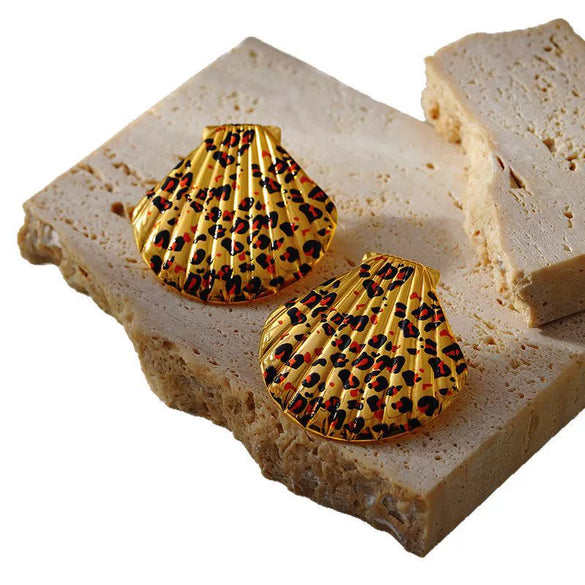 Wholesale Women's Retro Geometric Leopard Stainless Steel 18K Goldplated Earrings