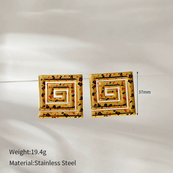 Wholesale Women's Retro Geometric Leopard Stainless Steel 18K Goldplated Earrings