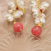 Wholesale Women's Retro Geometric Natural Pearl Electroplated Earrings With Baroque Flower And Watermelon Red Crystal Single Bead Design
