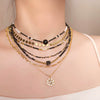 Wholesale Women's Retro Geometric Natural Stone Black Agate Handmade Beaded Necklace And Multilayer Stacked Chain Set