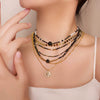 Wholesale Women's Retro Geometric Natural Stone Black Agate Handmade Beaded Necklace And Multilayer Stacked Chain Set