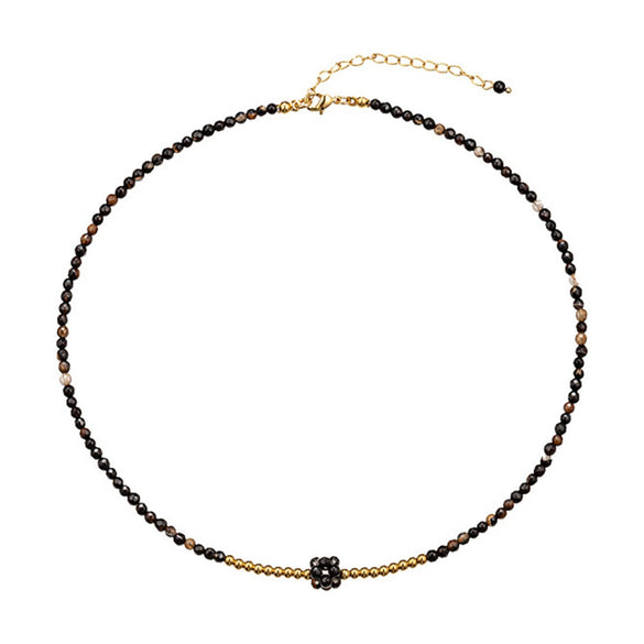 Wholesale Women's Retro Geometric Natural Stone Black Agate Handmade Beaded Necklace And Multilayer Stacked Chain Set