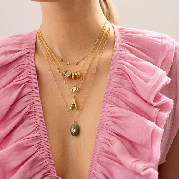 Wholesale Women's Retro Geometric Natural Stone Diamond Dropshaped Titanium Steel 18K Gold Plated Necklace