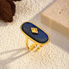 Wholesale Women's Retro Geometric Open Ring Electroplated 18K Gold Lapis Lazuli Titanium Steel Jewelry