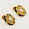Wholesale Women's Retro Geometric Oval Stainless Steel Earrings With Black Enamel Sun Pattern And Gold Plating