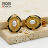 Wholesale Women's Retro Geometric Oval Stainless Steel Earrings With Black Enamel Sun Pattern And Gold Plating