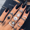 Wholesale Women's Retro Geometric Ring Set Alloy Inlaid With Artificial Gemstones And Semiprecious Stones In Crown And Moon Patterns With Electroplating Treatment