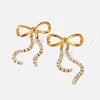 Wholesale Women's Retro Geometric Stainless Steel Bow Hanging Diamondencrusted Chain Earrings With Vacuum Electroplating