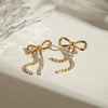 Wholesale Women's Retro Geometric Stainless Steel Bow Hanging Diamondencrusted Chain Earrings With Vacuum Electroplating