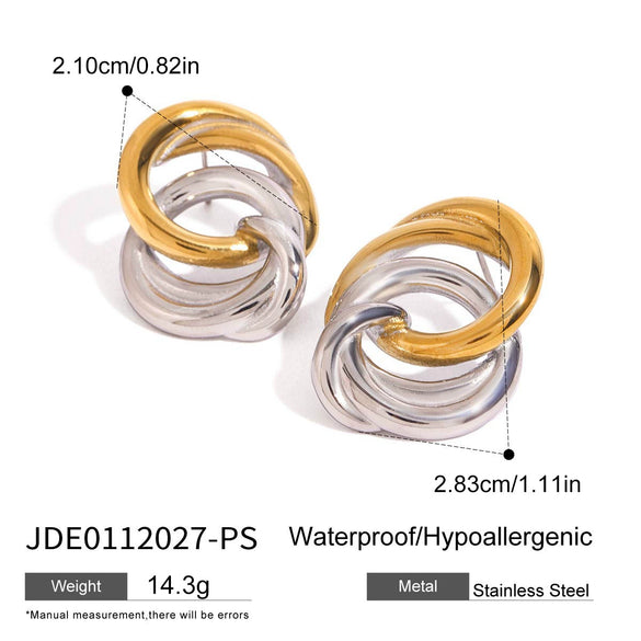 Wholesale Women's Retro Geometric Stainless Steel Electroplated Hollow Earrings With Gold And Silver Color Matching