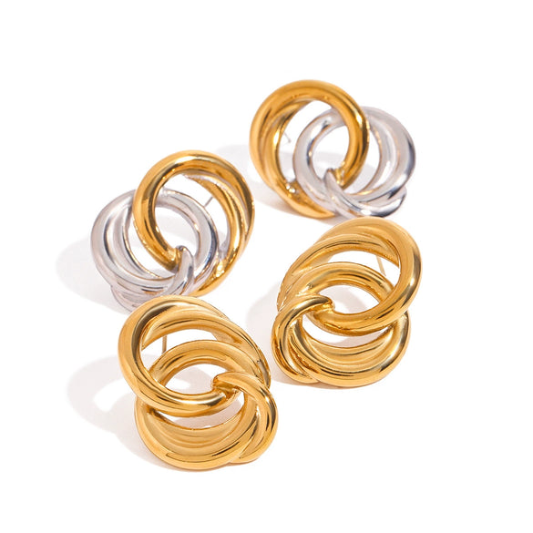 Wholesale Women's Retro Geometric Stainless Steel Electroplated Hollow Earrings With Gold And Silver Color Matching