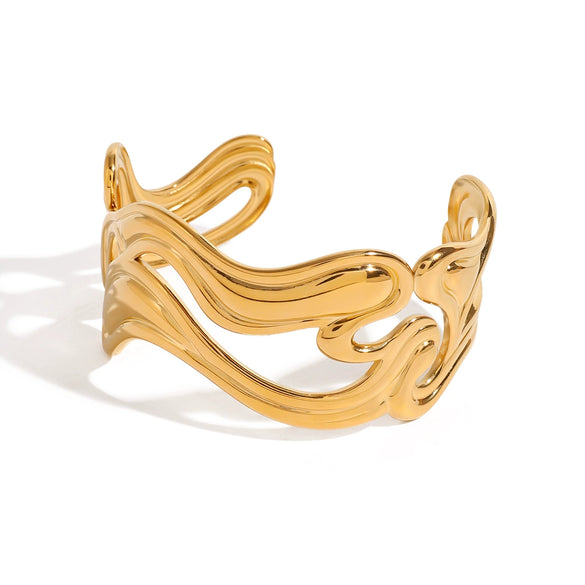 Wholesale Women's Retro Geometric Stainless Steel Electroplated Irregular Wave Rib Smooth Bracelet Jewelry