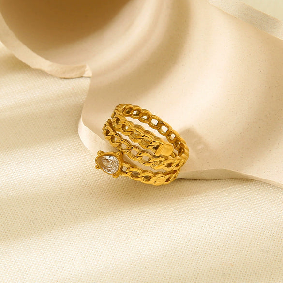 Wholesale Women's Retro Geometric Stainless Steel Electroplated Stacked Ring