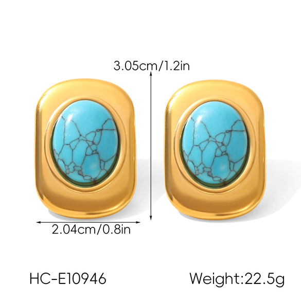 Wholesale Women's Retro Geometric Stainless Steel Electroplated Tiger Eye Stone Turquoise Earrings
