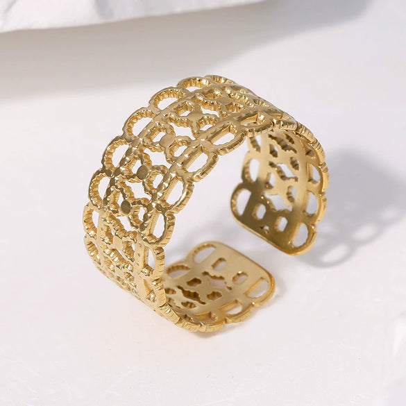 Wholesale Women's Retro Geometric Stainless Steel Gold Plated Open Ring