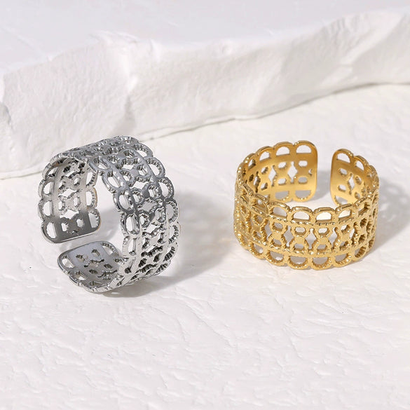 Wholesale Women's Retro Geometric Stainless Steel Gold Plated Open Ring