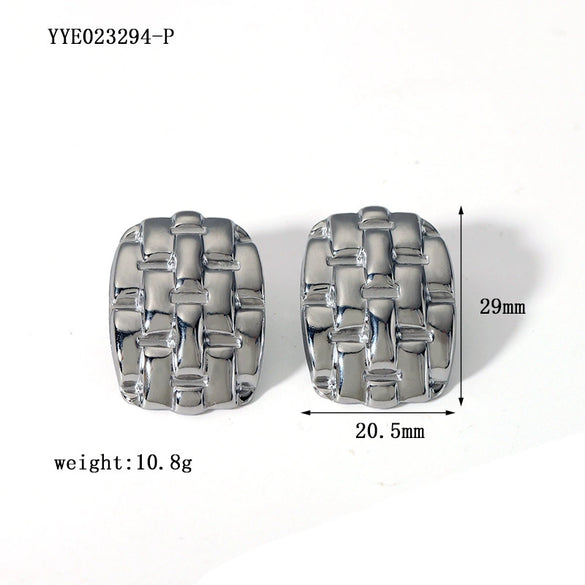 Wholesale Women's Retro Geometric Stainless Steel 18K Gold Plated Woven Hollow Earrings