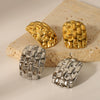 Wholesale Women's Retro Geometric Stainless Steel 18K Gold Plated Woven Hollow Earrings
