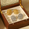 Wholesale Women's Retro Geometric Stainless Steel 18K Gold Plated Woven Hollow Earrings