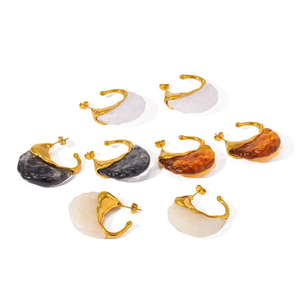 Wholesale Women's Retro Geometric Stainless Steel Resin Stud Earrings With Pvd Furnace Vacuum Real Gold Plating