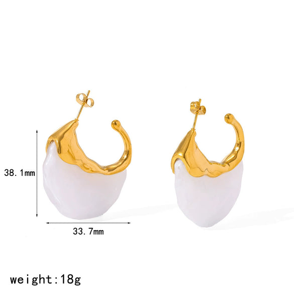 Wholesale Women's Retro Geometric Stainless Steel Resin Stud Earrings With Pvd Furnace Vacuum Real Gold Plating