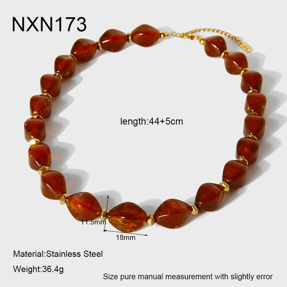 Wholesale Women's Retro Geometric Stainless Steel Rhombusshaped Electroplated Handmade Beaded Necklace Highend Jewelry
