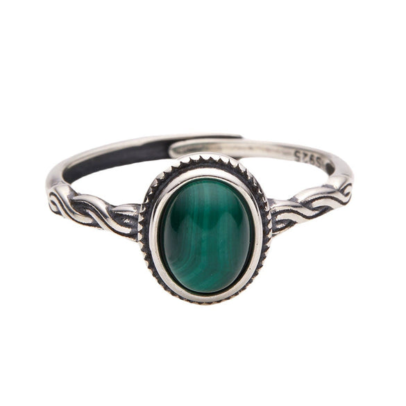Wholesale Women's Retro Geometric 925 Sterling Silver Natural Malachite Set With Gemstones Ring