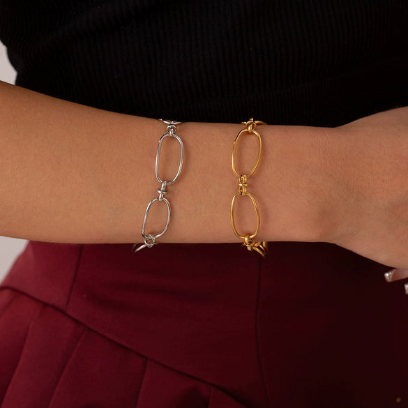 Wholesale Women's Retro Geometric Stitching Titanium Steel Chain Bracelet Plated With Real Gold