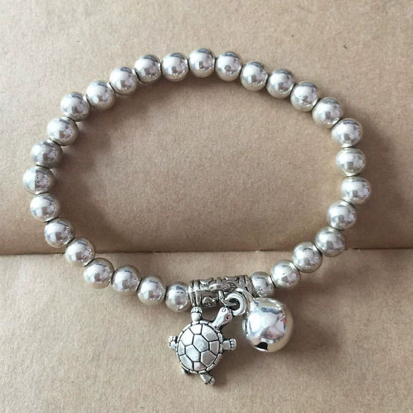 Wholesale Women's Retro Handmade Silver Beaded Bracelet With Animals Zodiac Pattern And Elastic Rope