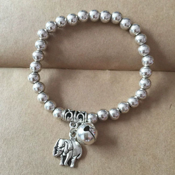 Wholesale Women's Retro Handmade Silver Beaded Bracelet With Animals Zodiac Pattern And Elastic Rope