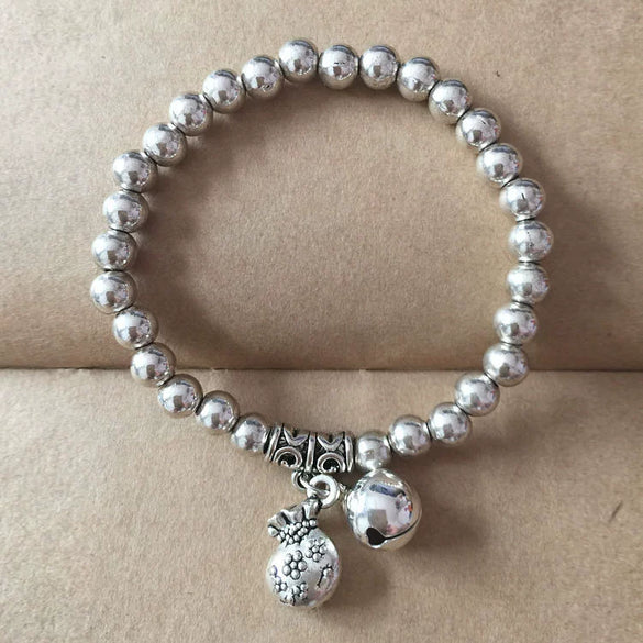 Wholesale Women's Retro Handmade Silver Beaded Bracelet With Animals Zodiac Pattern And Elastic Rope