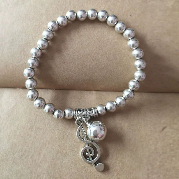 Wholesale Women's Retro Handmade Silver Beaded Bracelet With Animals Zodiac Pattern And Elastic Rope