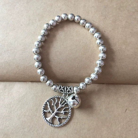 Wholesale Women's Retro Handmade Silver Beaded Bracelet With Animals Zodiac Pattern And Elastic Rope