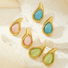 Wholesale Women's Retro Highend Dropshaped Titanium Steel Earrings Inlaid With Color Natural Stone And Electroplated