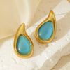 Wholesale Women's Retro Highend Dropshaped Titanium Steel Earrings Inlaid With Color Natural Stone And Electroplated