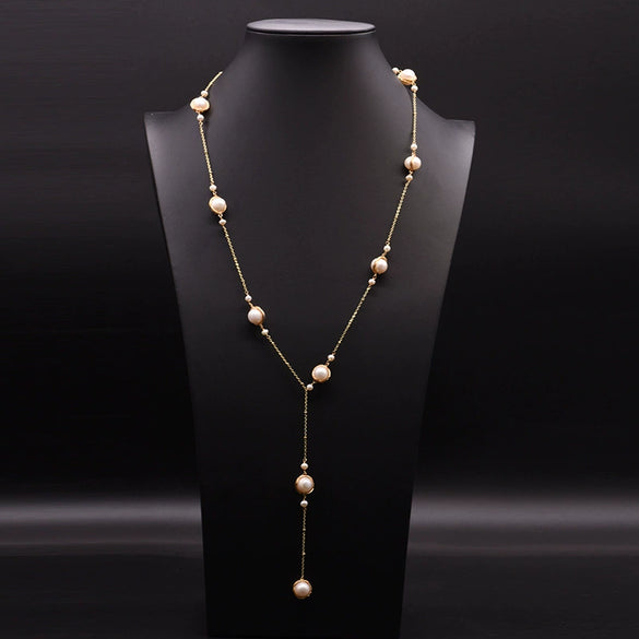 Wholesale Women's Retro Highend Freshwater Pearl Geometric Style Necklace With Electroplating And Regular Chain