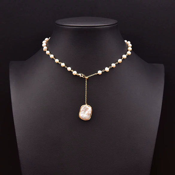 Wholesale Women's Retro Highend Freshwater Pearl Geometric Style Necklace With Electroplating And Regular Chain